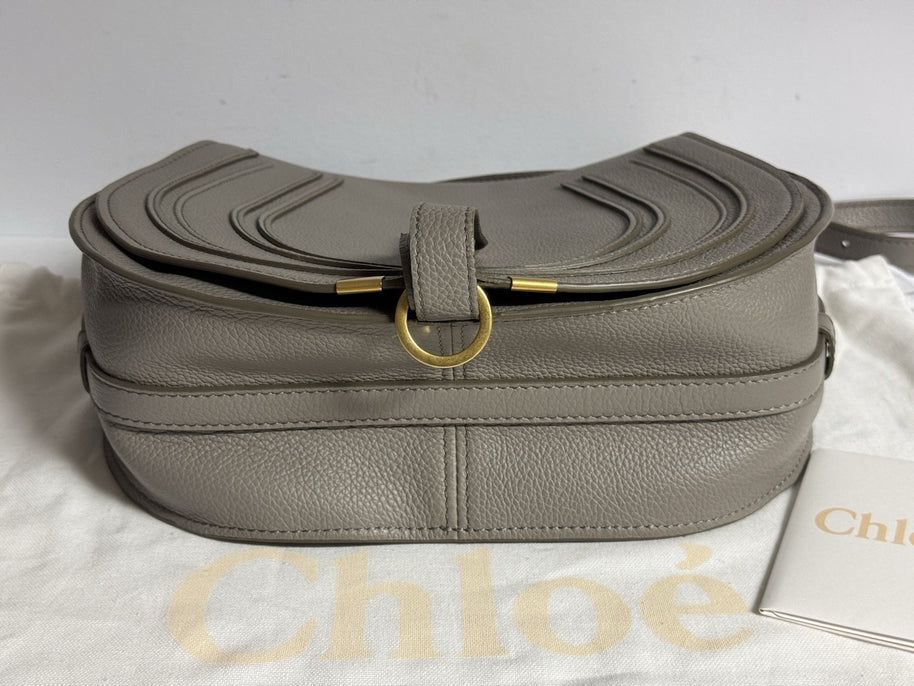 Chloé Marcie Medium Saddle Bag Cashmere Grey Umhängetasche Grau NEU