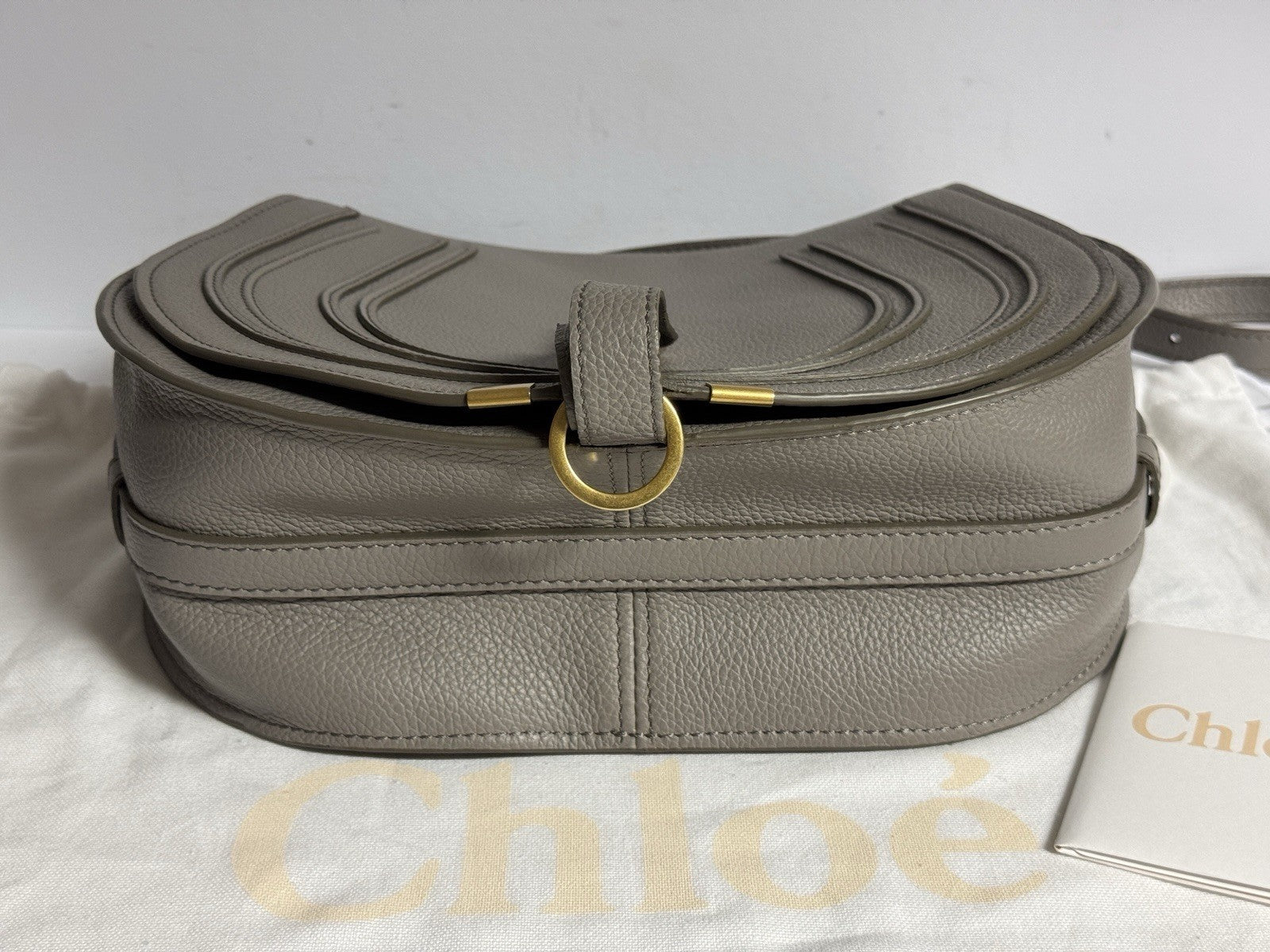 Chloé Marcie Medium Saddle Bag Cashmere Grey Umhängetasche Grau NEU