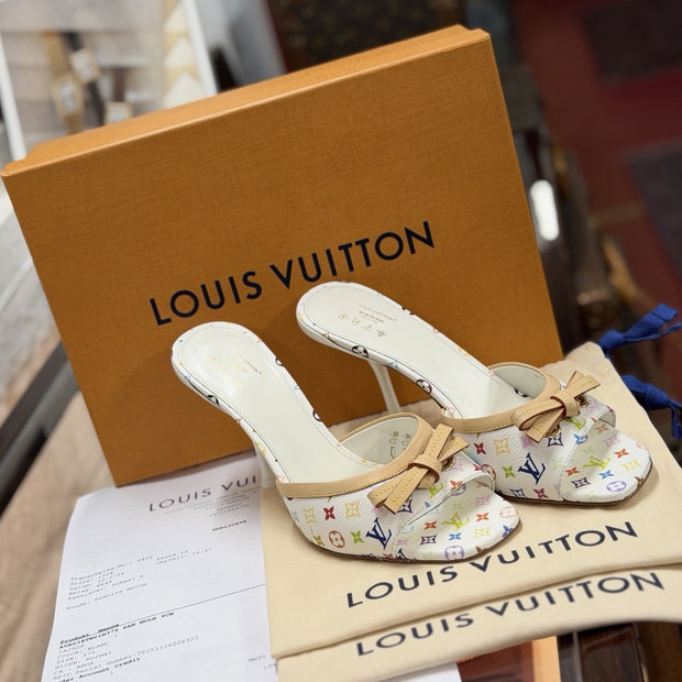 Louis Vuitton LV x TM 6AM Pantolette Weiß Monogram Takashi Murakami