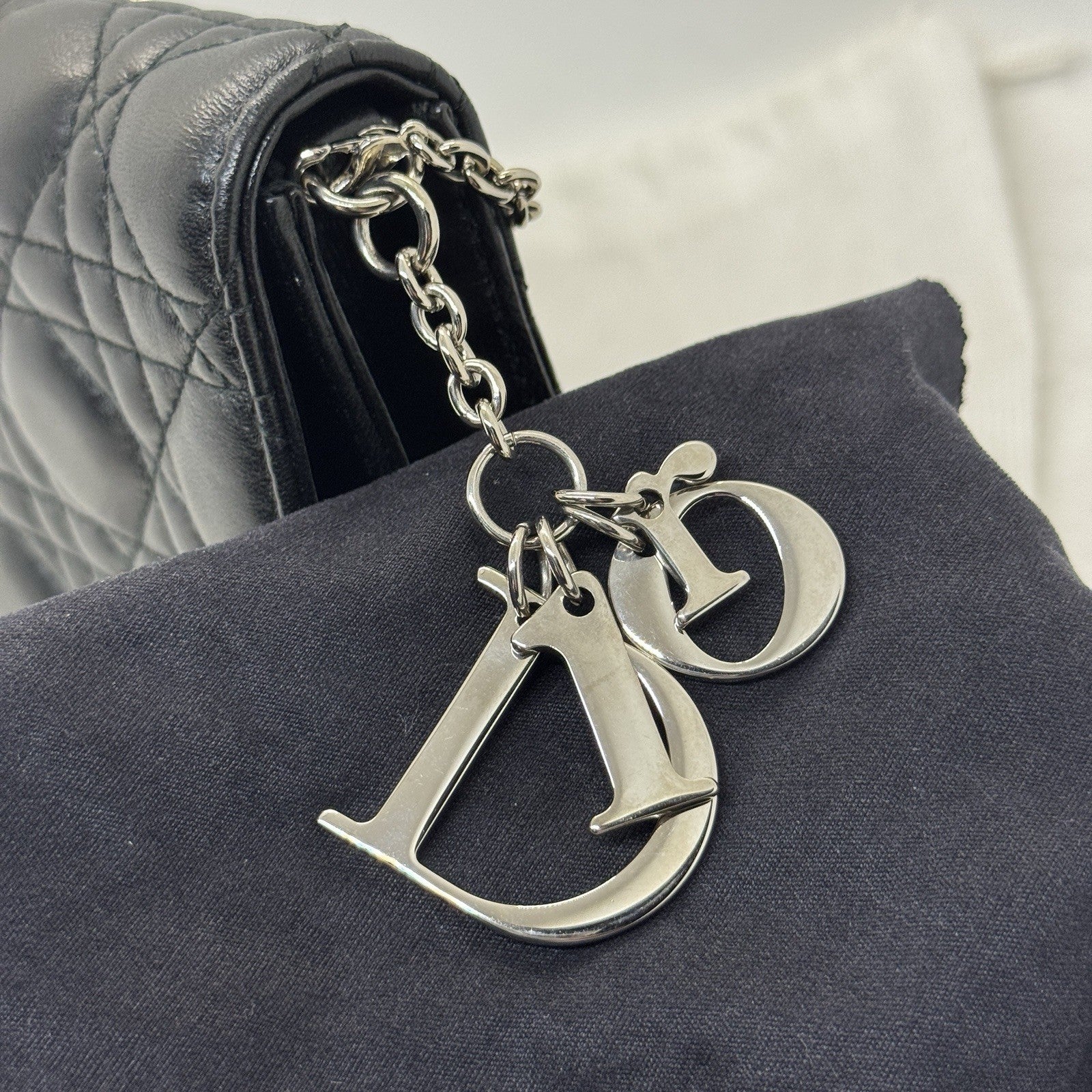 Dior Lady Pouch Clutch Umhängetasche Abend Täschchen Lammleder Schwarz