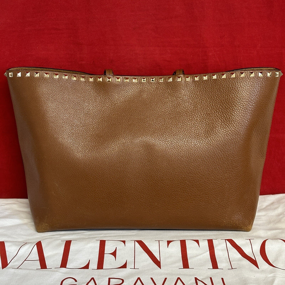 Valentino Garavani Rockstud Shopper Leder Braun Gold Nieten NP. 1.400€