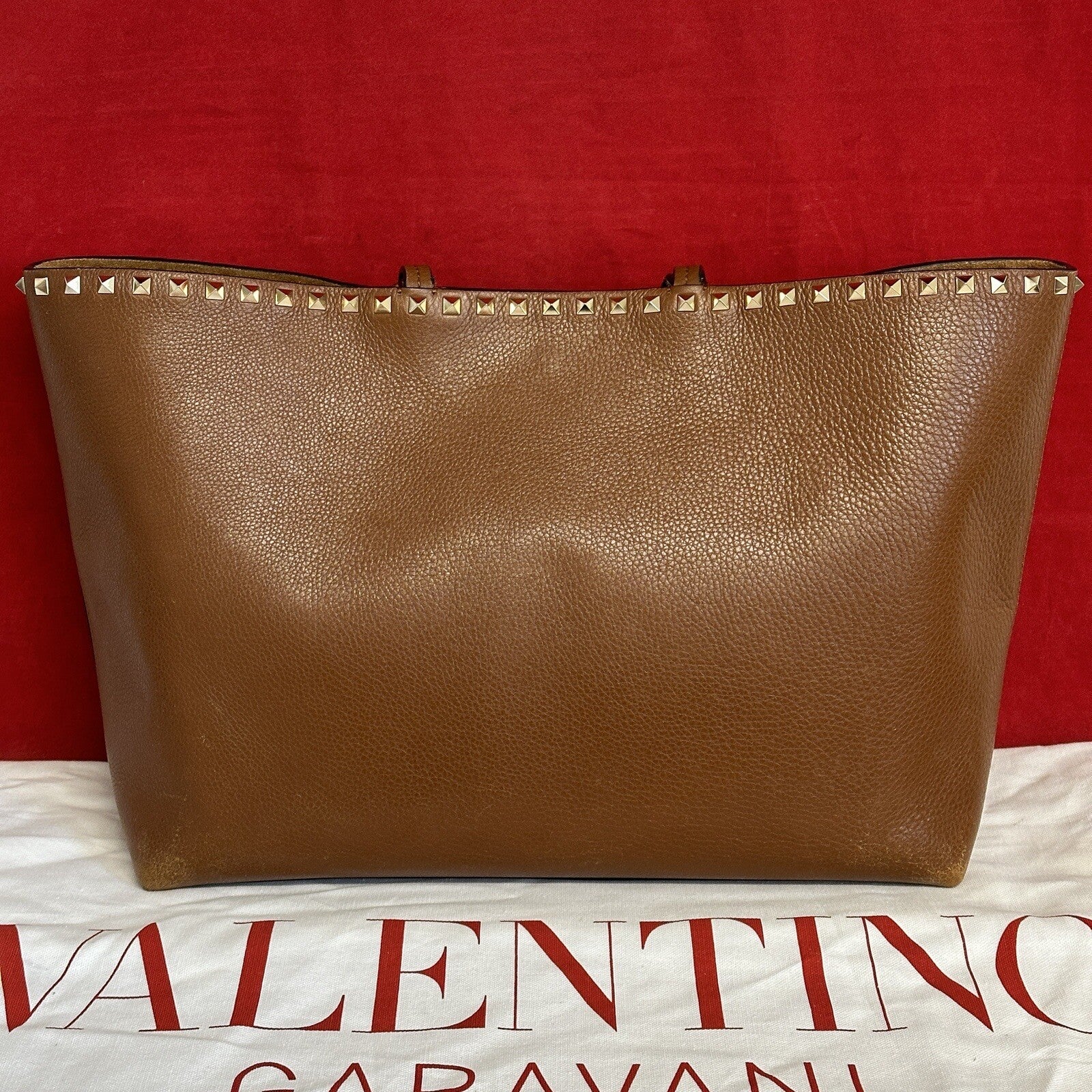 Valentino Garavani Rockstud Shopper Leder Braun Gold Nieten NP. 1.400€