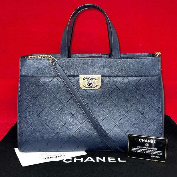 Chanel A93581 Shopping Bag Damen Umhängetasche Shopper Straight Lines Dunkelblau