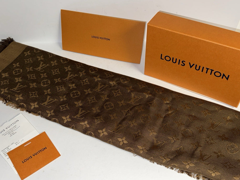 Louis Vuitton Monogram Chale Seide Tuch/Schal 140cm Braun mit orig. Rechnung