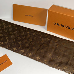Louis Vuitton Monogram Chale Seide Tuch/Schal 140cm Braun mit orig. Rechnung