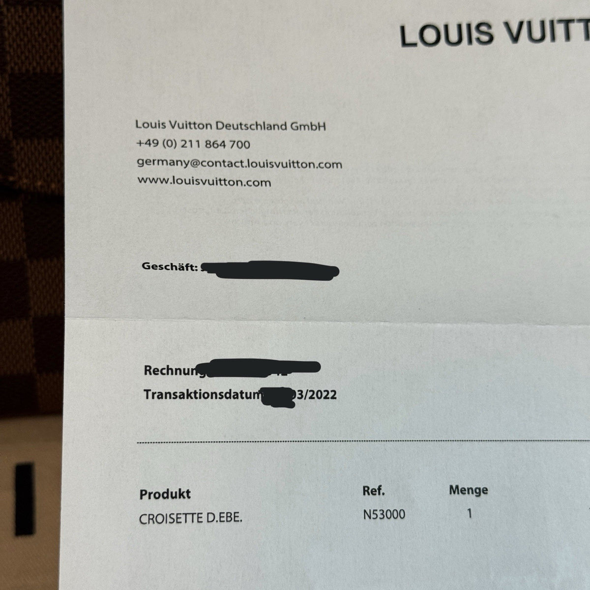 Louis Vuitton N53000 Croisette Damier Ebene Umhängetasche Rechnung 2022 wie NEU