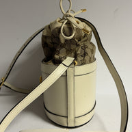 Gucci Horsebit Bucket Bag Umhängetasche Weiß Leder GG Supreme