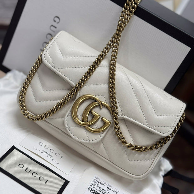 Gucci GG Marmont Mini-Schultertasche Leder Weiss/Gold 476433