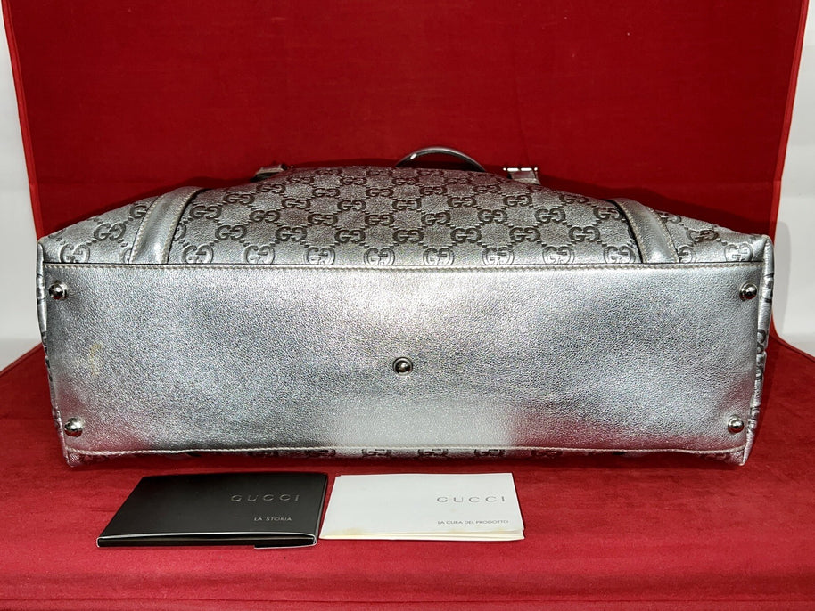 Gucci Guccissima Britt Silver Tote bag Damen Handtasche Silber Leder 162094