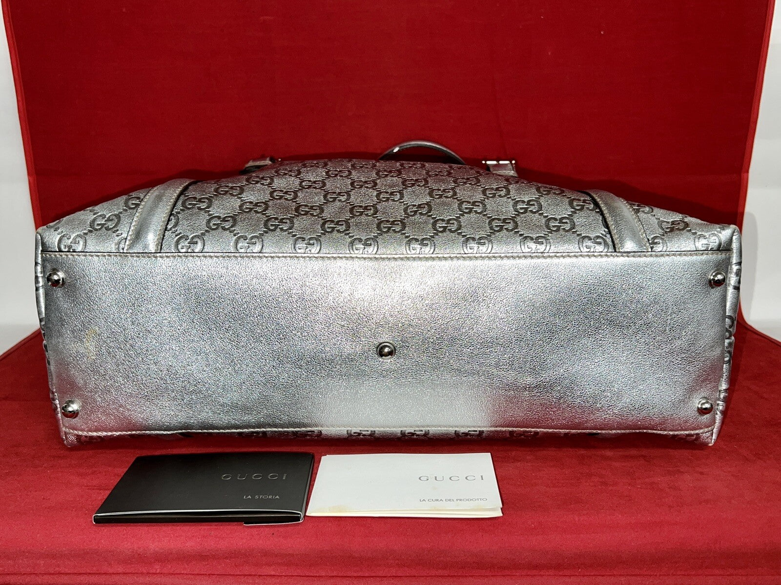 Gucci Guccissima Britt Silver Tote bag Damen Handtasche Silber Leder 162094