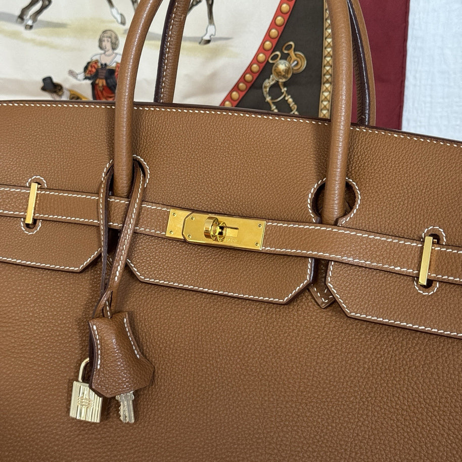 Hermes Birkin Bag 40 Veau Togo Leder Braun/Beige & Gold mit Orig. Rechnung!