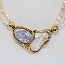 Perlencollier 585er Goldverschluss mit Süßwasserperlen & 11 Brillanten 0,10CT