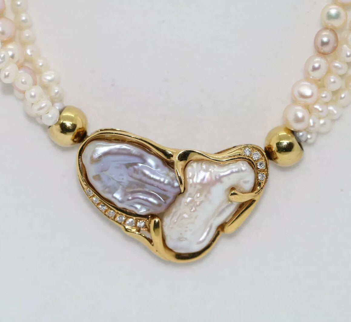 Perlencollier 585er Goldverschluss mit Süßwasserperlen & 11 Brillanten 0,10CT