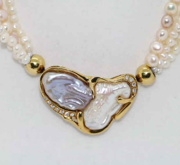 Perlencollier 585er Goldverschluss mit Süßwasserperlen & 11 Brillanten 0,10CT