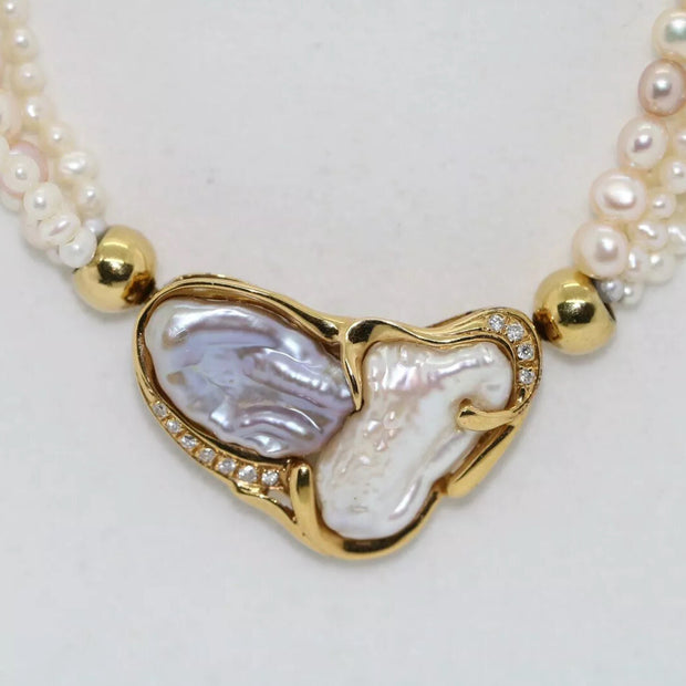 Perlencollier 585er Goldverschluss mit Süßwasserperlen & 11 Brillanten 0,10CT