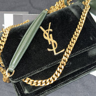 Saint Laurent Sunset Small Crossbody Bag Velvet Samt Dark Green