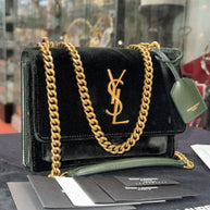 Saint Laurent Sunset Small Crossbody Bag Velvet Samt Dark Green