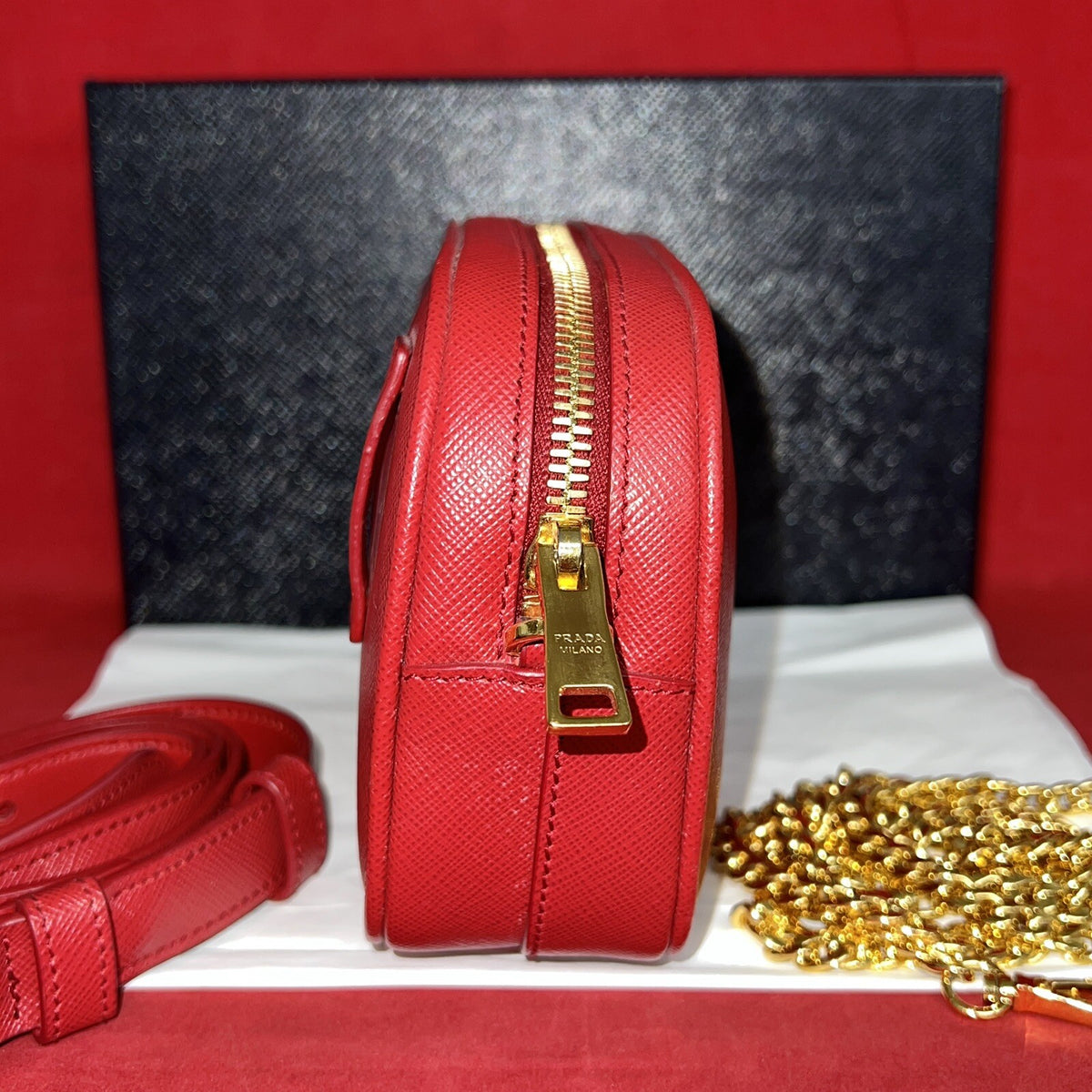 Prada Saffiano Lux Fuoco Rot 1BL007 Bum Bag Belt Gürteltasche Umhängetasche