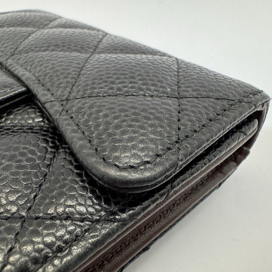 Chanel Trifold Flap Wallet Portemonnaie Caviar Leder Schwarz & Silber 2021