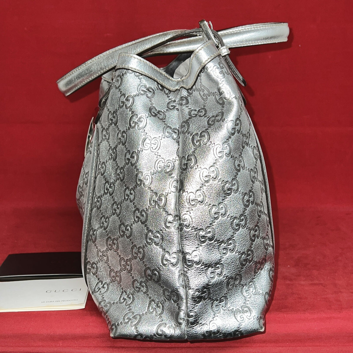 Gucci Guccissima Britt Silver Tote bag Damen Handtasche Silber Leder 162094
