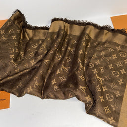 Louis Vuitton Monogram Chale Seide Tuch/Schal 140cm Braun mit orig. Rechnung