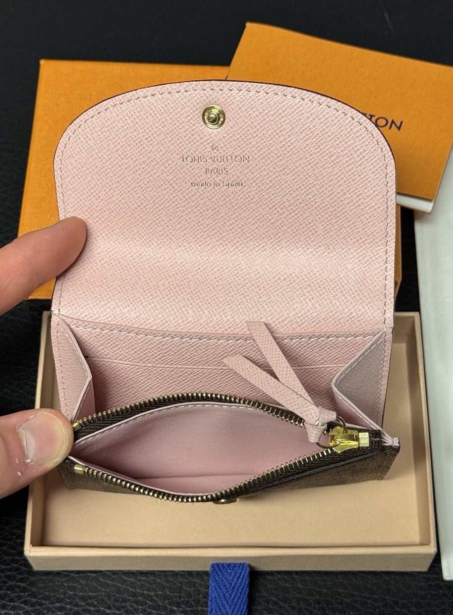 Louis Vuitton Rosalie Coin Geldbörse Portemonnaie Damier Ebene & Rose Ballerine