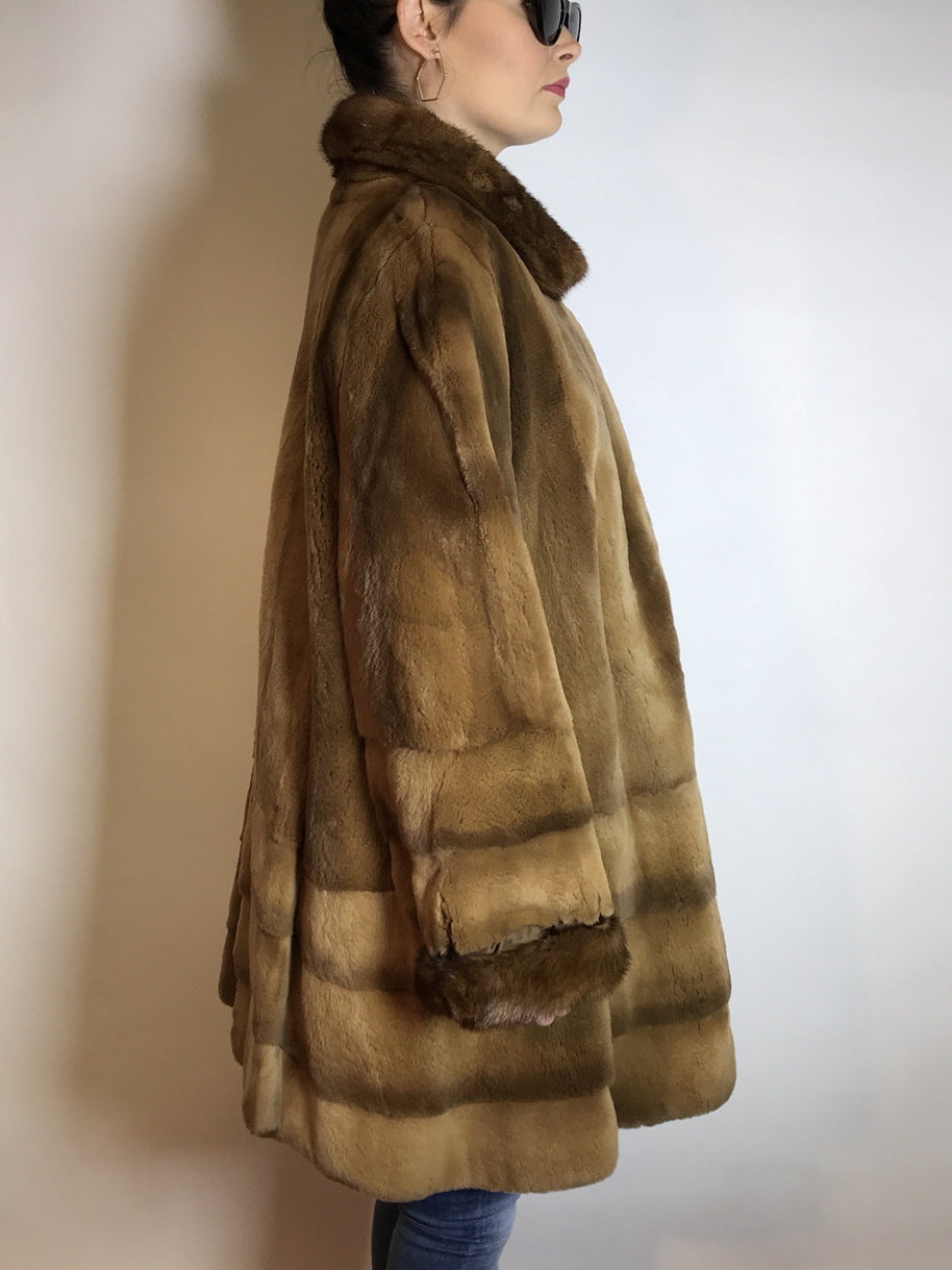 Traumhafter geschorener 3/4 Nerzmantel braun vom Kürschner Gr. 42/44 Damen