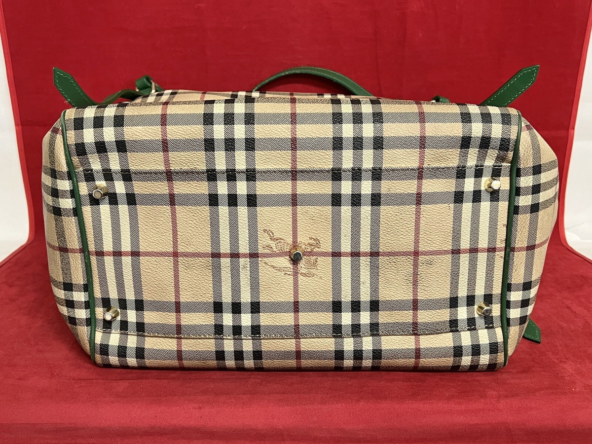Große Burberry Shopper Damen Schultertasche Leder Beige & Grün Nova Check