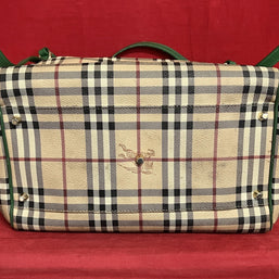 Große Burberry Shopper Damen Schultertasche Leder Beige & Grün Nova Check