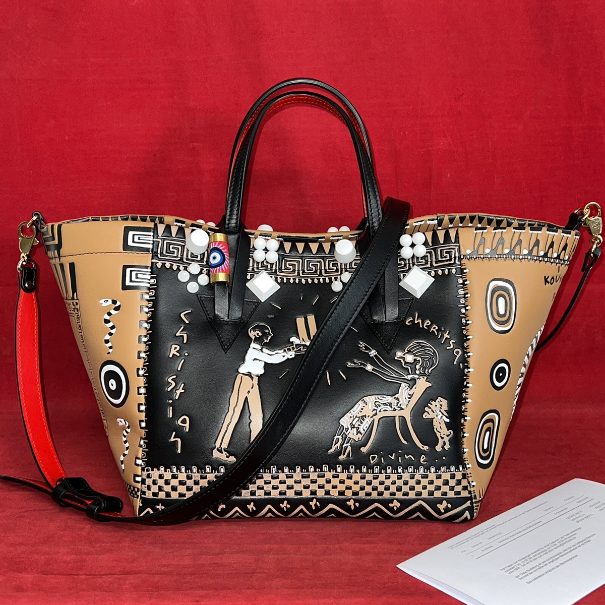 Christian Louboutin Greekaba Tote Trapeze Umhängetasche Leder Braun/Schwarz