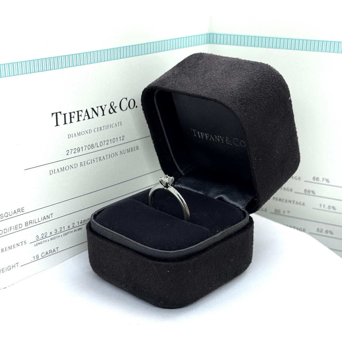 Tiffany & Co. Verlobungsring Platin Square Brillant 0.19 CT mit Orig. Zertifikat