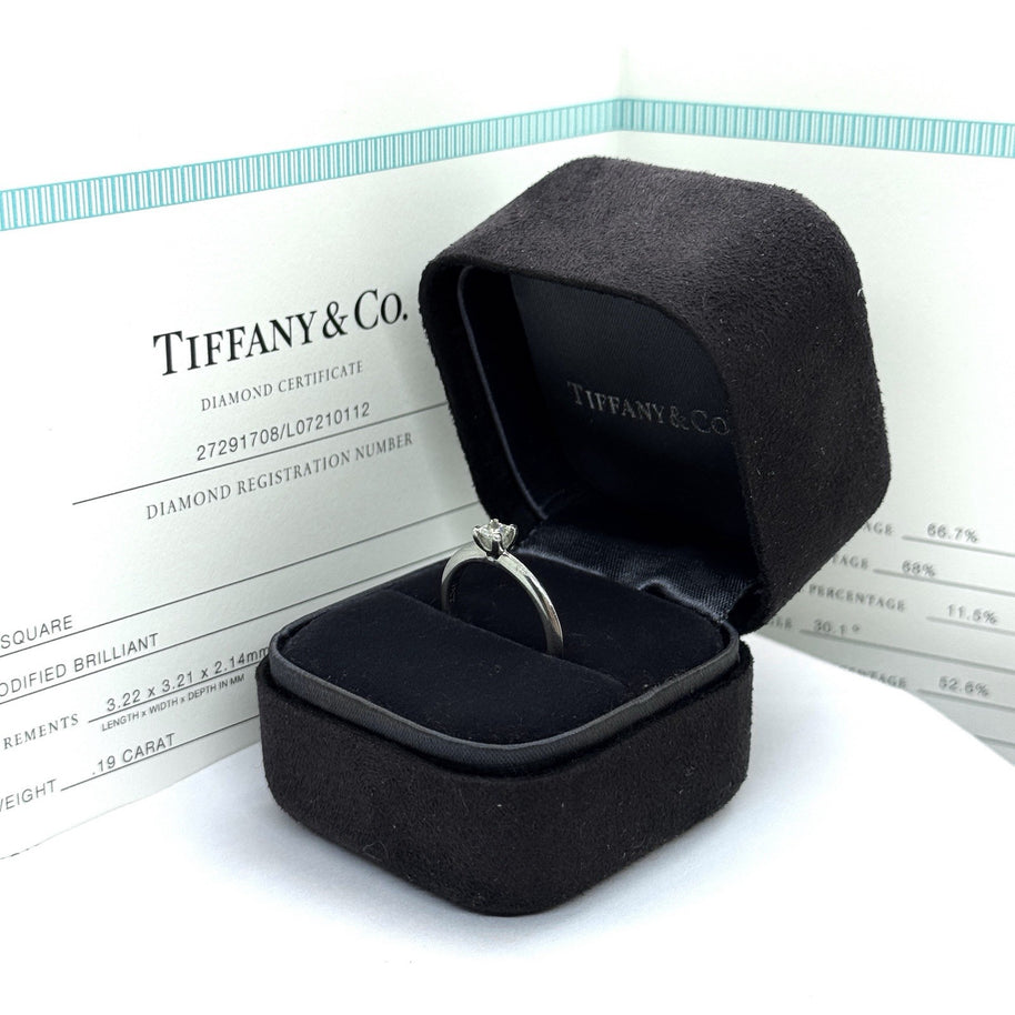 Tiffany & Co. Verlobungsring Platin Square Brillant 0.19 CT mit Orig. Zertifikat