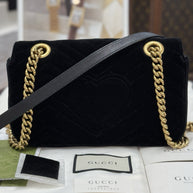 Gucci Kleine GG Marmont Schultertasche Samt Schwarz/Gold 446744