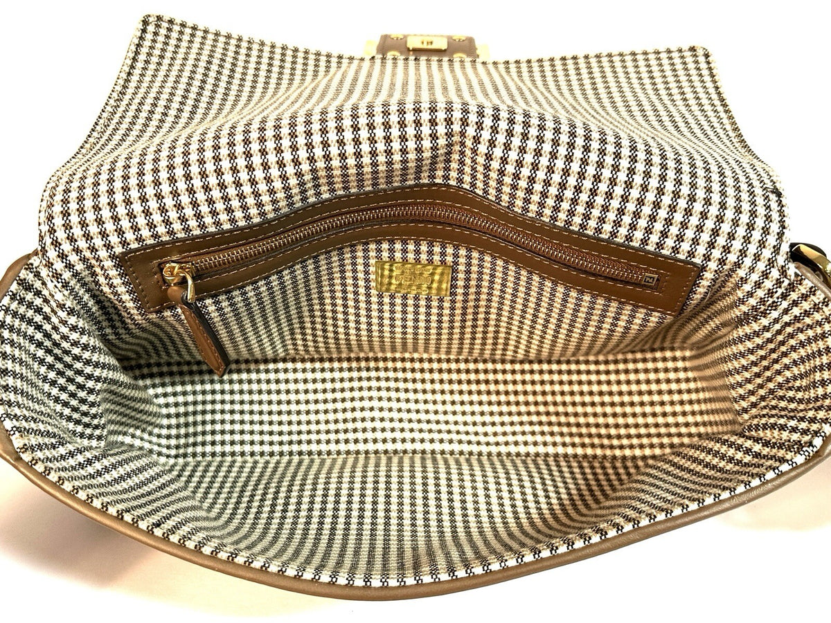 Fendi Baguette Medium Umhängetasche Braun & Gold Wolle Top Zustand