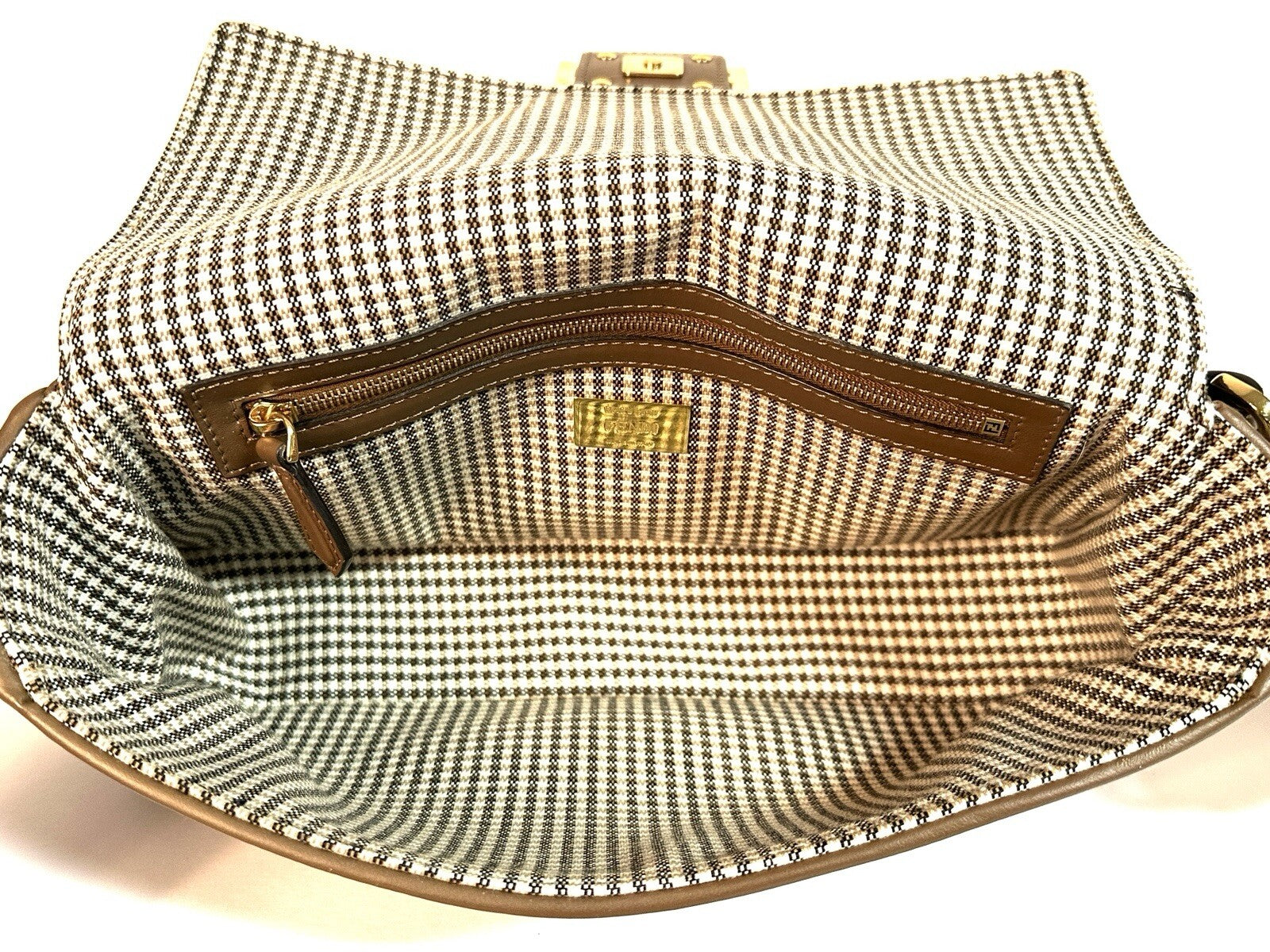 Fendi Baguette Medium Umhängetasche Braun & Gold Wolle Top Zustand