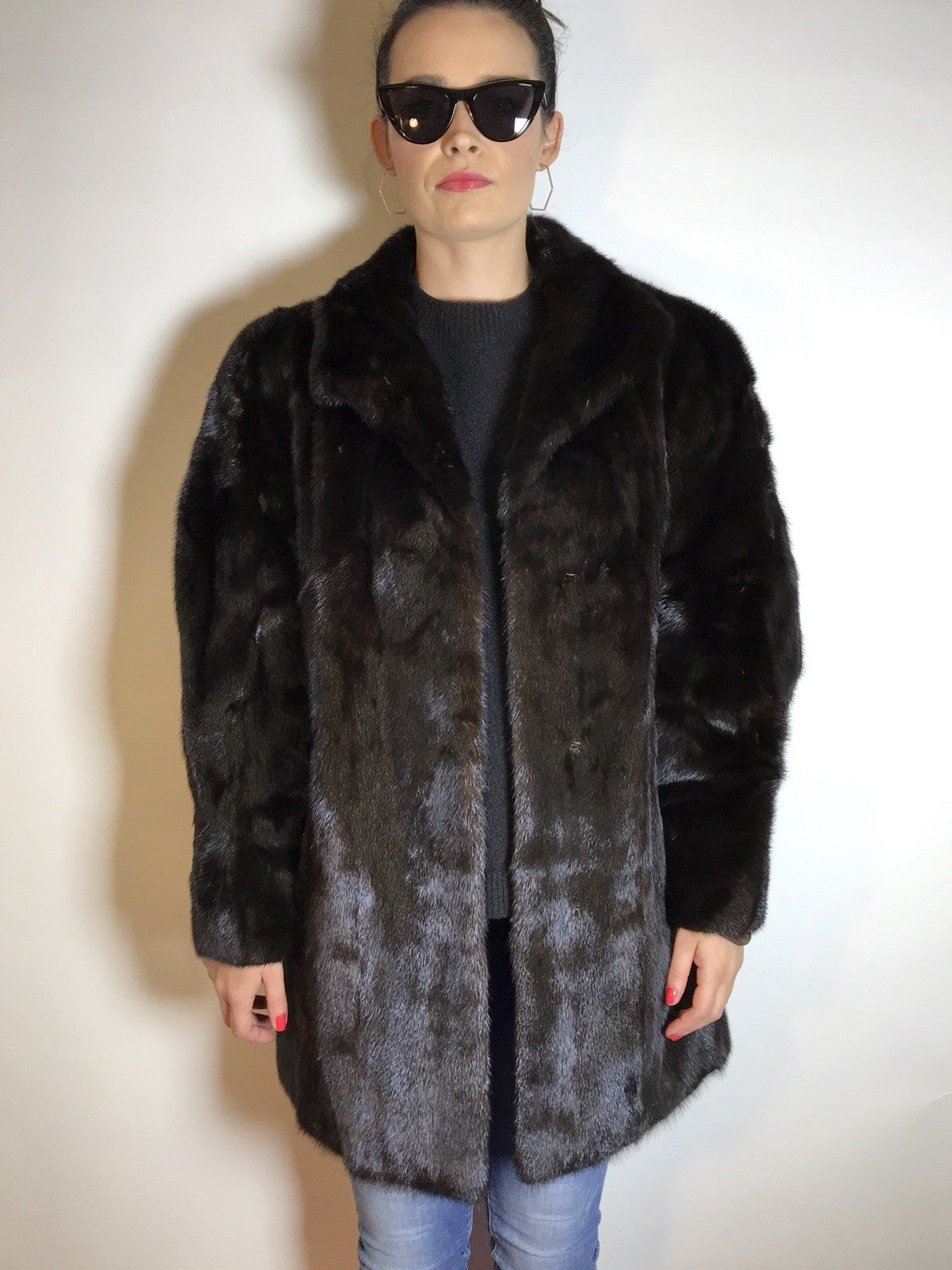 Klassische lange Nerzjacke SAGA MINK dunkelbraun, Gr. 36/38 Damen