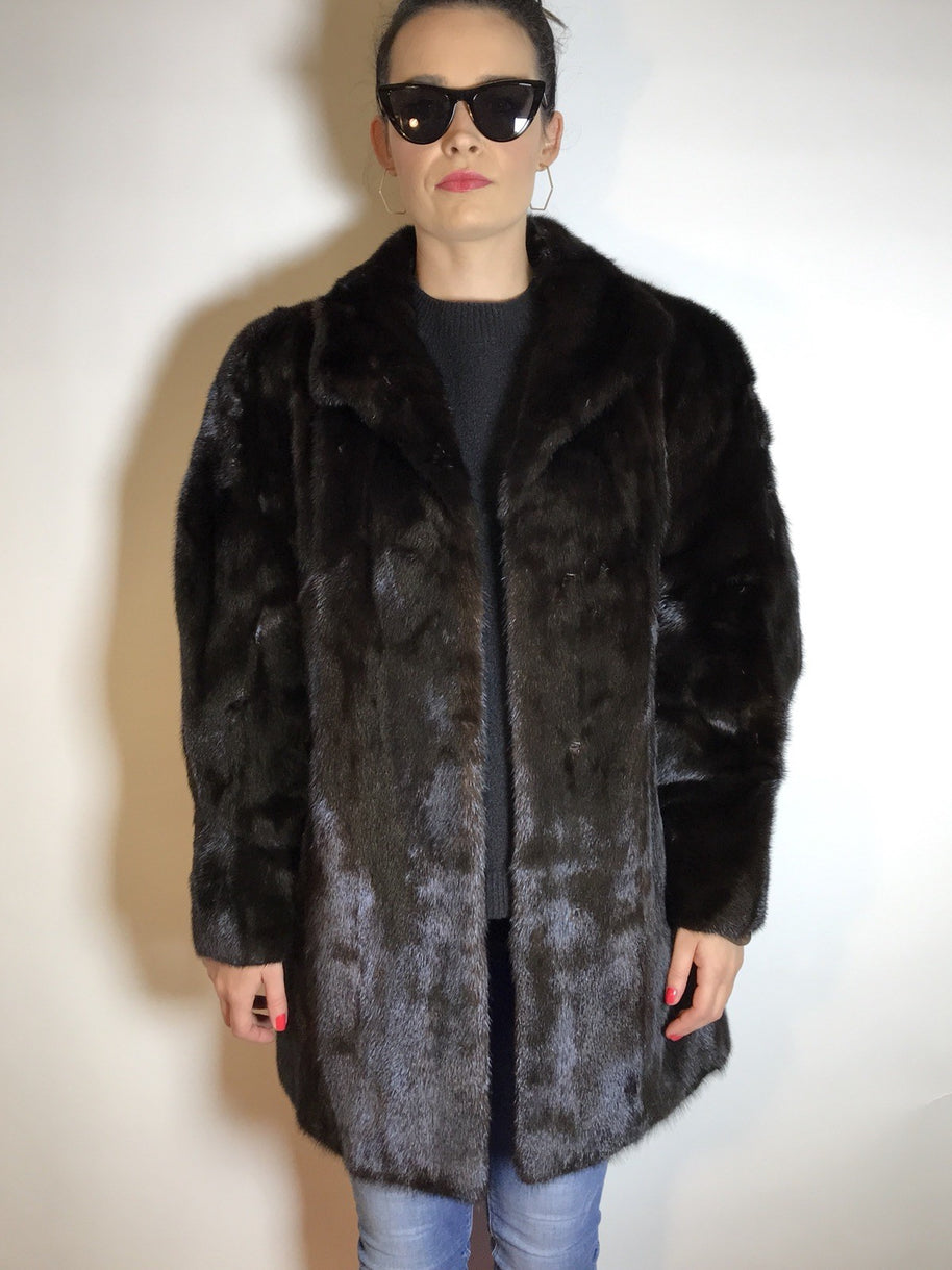 Klassische lange Nerzjacke SAGA MINK dunkelbraun, Gr. 36/38 Damen