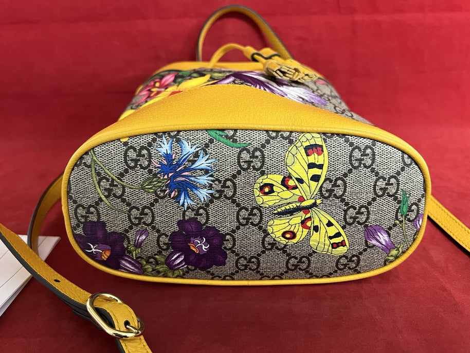 Gucci Flora Ophidia Bucket Bag Umhängetasche GG Supreme Modell:550621 Gelb Leder