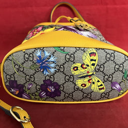 Gucci Flora Ophidia Bucket Bag Umhängetasche GG Supreme Modell:550621 Gelb Leder