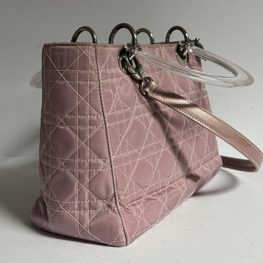 Lady Dior Rose Clear Handle Nylon small Shoulder Bag Rosa kleine Schultertasche