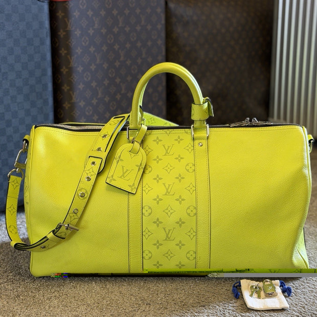 Louis Vuitton Keepall Bandoulière 50 Taigarama Gelb Neon Reisetasche