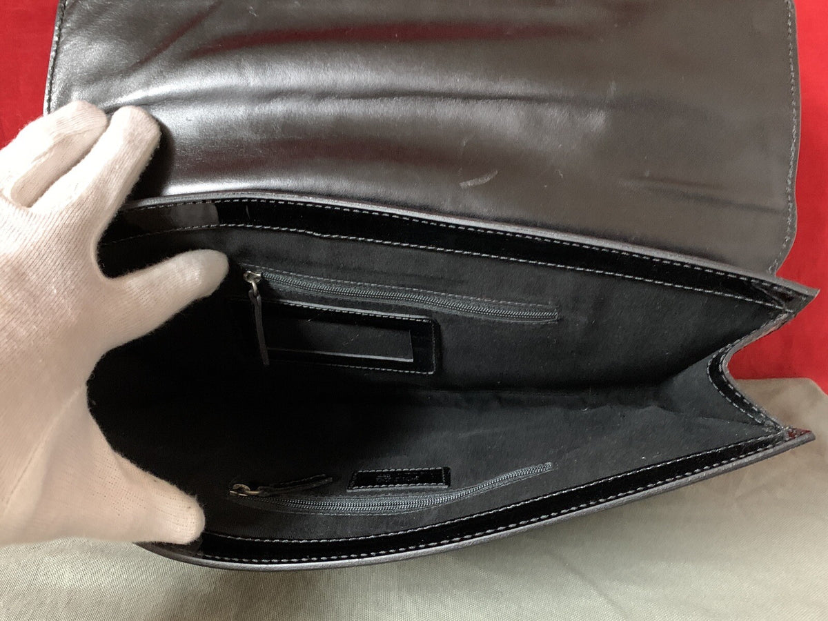 Pollini Made In Italy Damen Abendtäschchen Clutch Schwarz Lack Leder Handtasche