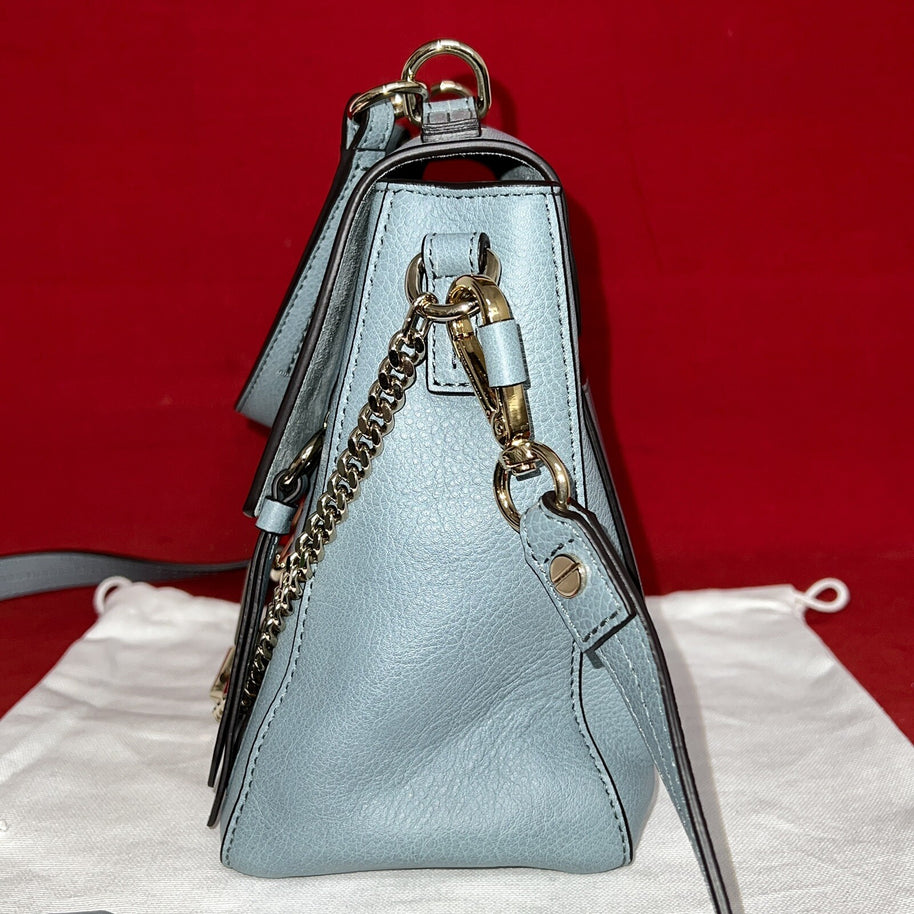 Chloé Faye Damen Umhängetasche Blau Leder Shoulder Bag Cloudy Blue