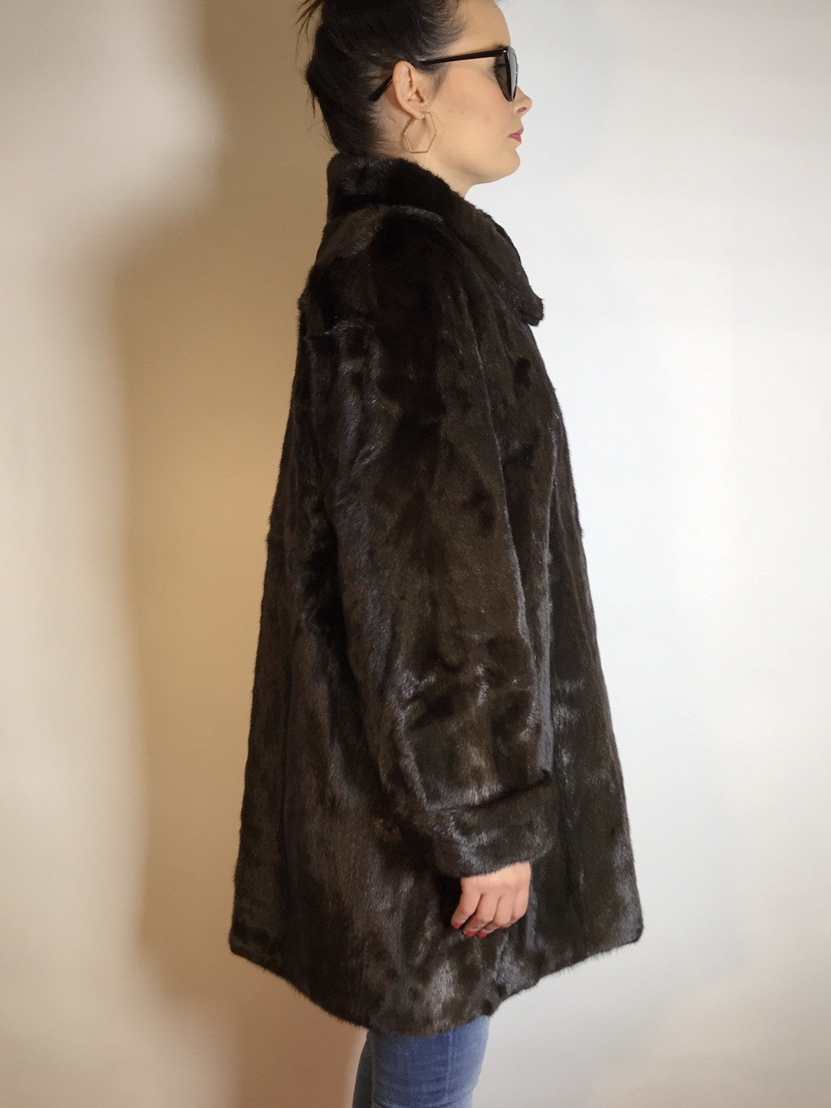 Schöne lange Nerzjacke, 3/4 Nerzmantel dunkelbraun vom Kürschner Gr. 38/40 Damen