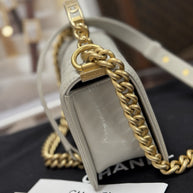 Chanel Top Handle Small Flap Bag Boy Caviar Hellgrau Gold