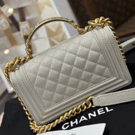 Chanel Top Handle Small Flap Bag Boy Caviar Hellgrau Gold
