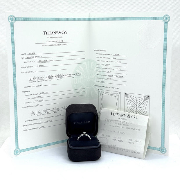 Tiffany & Co. Verlobungsring Platin Square Brillant 0.19 CT mit Orig. Zertifikat