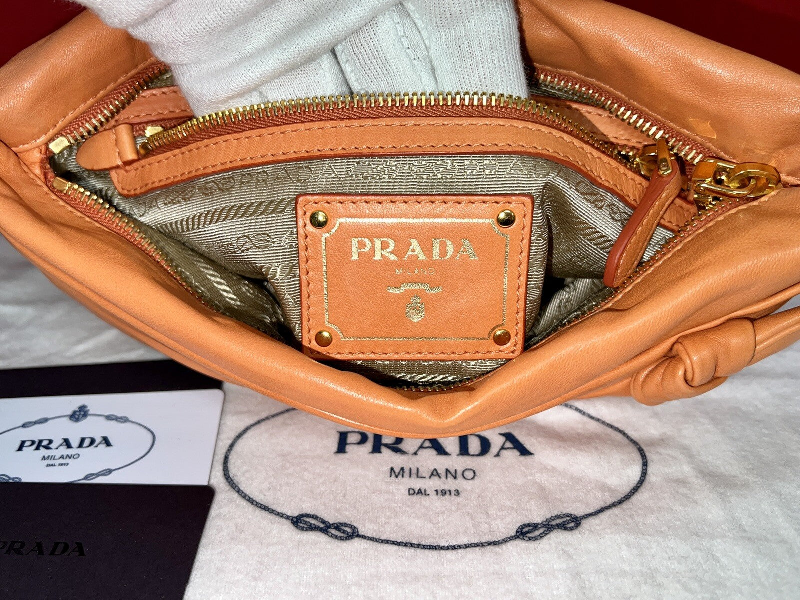 Prada Damen Clutch Abendtäschchen Pochette BP0316 Nappa Corallo Apricot