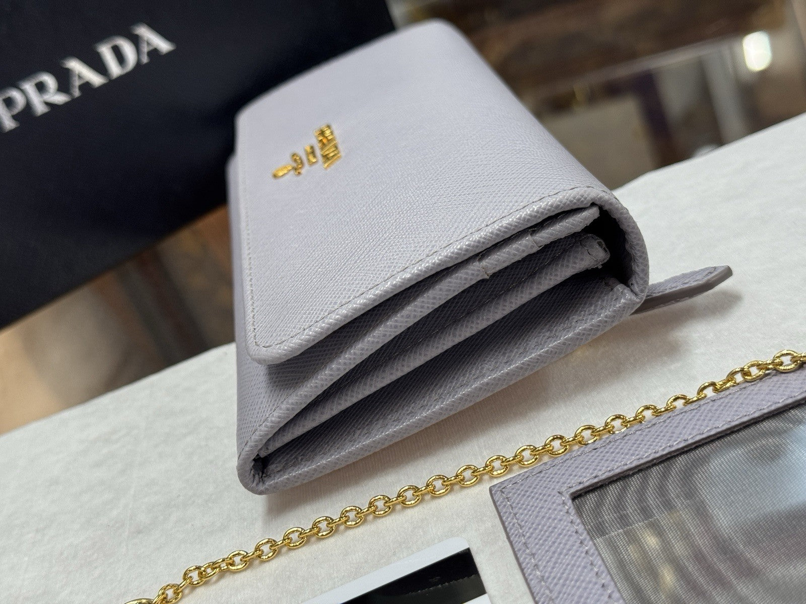 Prada 1MH132 große Geldbörse Portemonnaie Saffiano Metal Leder Violett Glicine