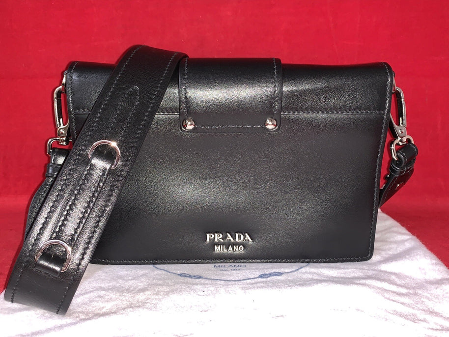 Prada Ribbon Kleine Damen Umhängetasche Leder Schwarz Shoulder Bag Black Leather